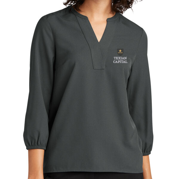 Texian Capital Embroidered - Women's Stretch Crepe 3/4 Sleeve Blouse Thumbnail
